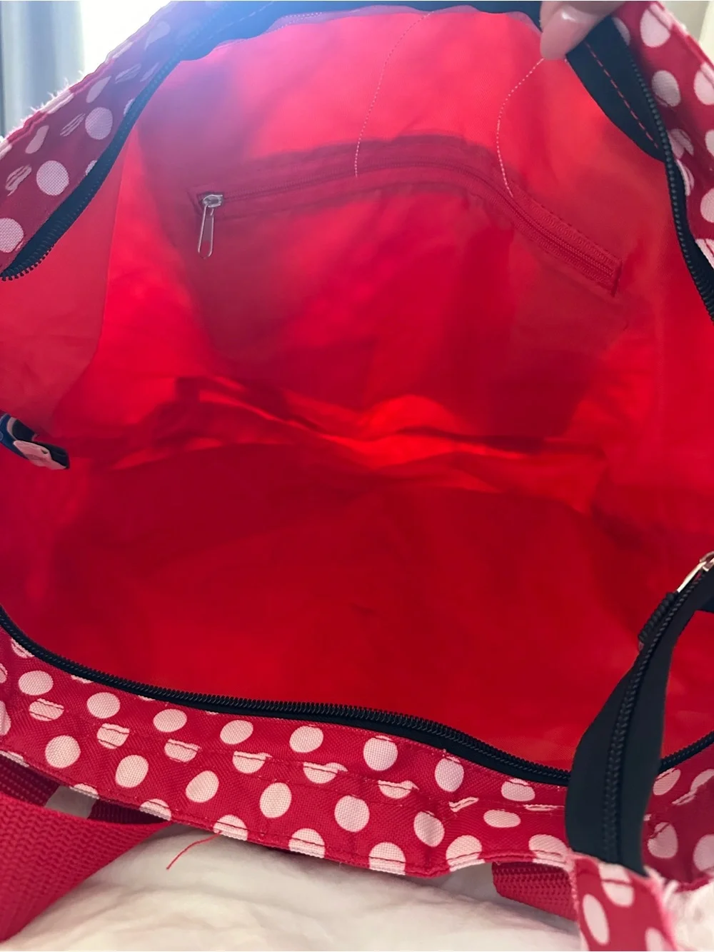 Disney Red and White Polka Dot Minnie Tote Bag with Black Bow Accent
